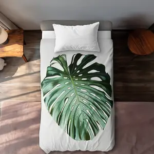 Begin Home Decor C1DCTXLWA6AM8J Monstera Leaf Twin Size Extra Long Duvet Cover - Bedroom Floral & Botanical Decor