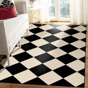 Geometric Pattern Non-slip Floor Mat, 1 Count Casual Soft Floor Carpet, Decorative Area Rug, Checkered Rug for Home Living Room Bedroom Study Room