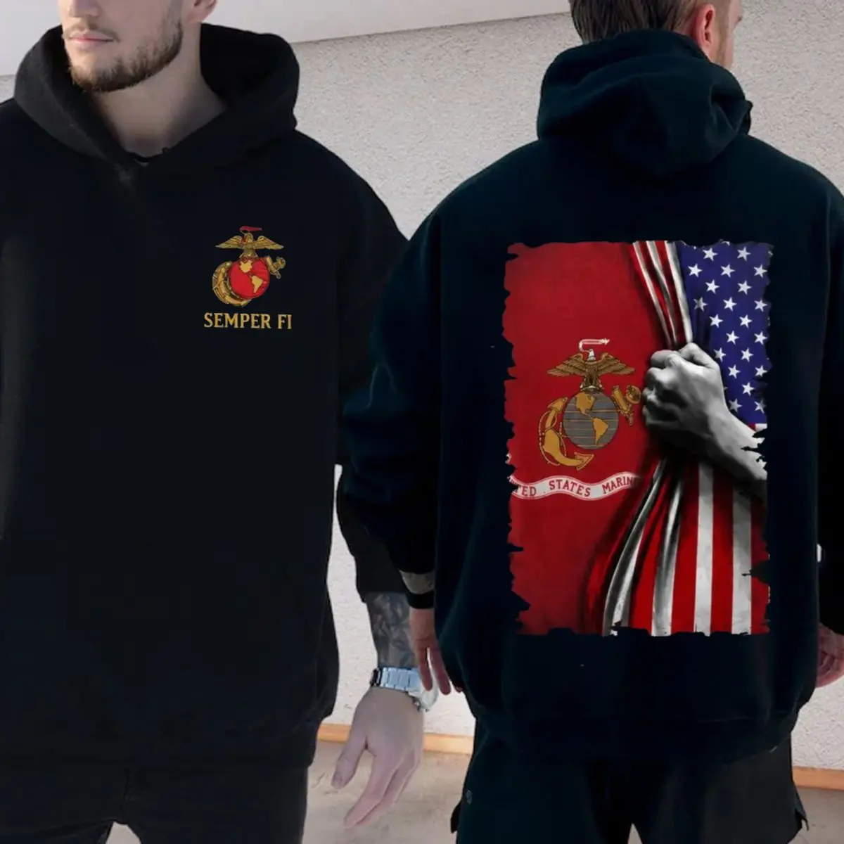 Men's Us Marine Veteran Hoodie, Semper Fi American Flag Shirt, Menswear Sweatshirt, Unisex Sweater Pullover Tee