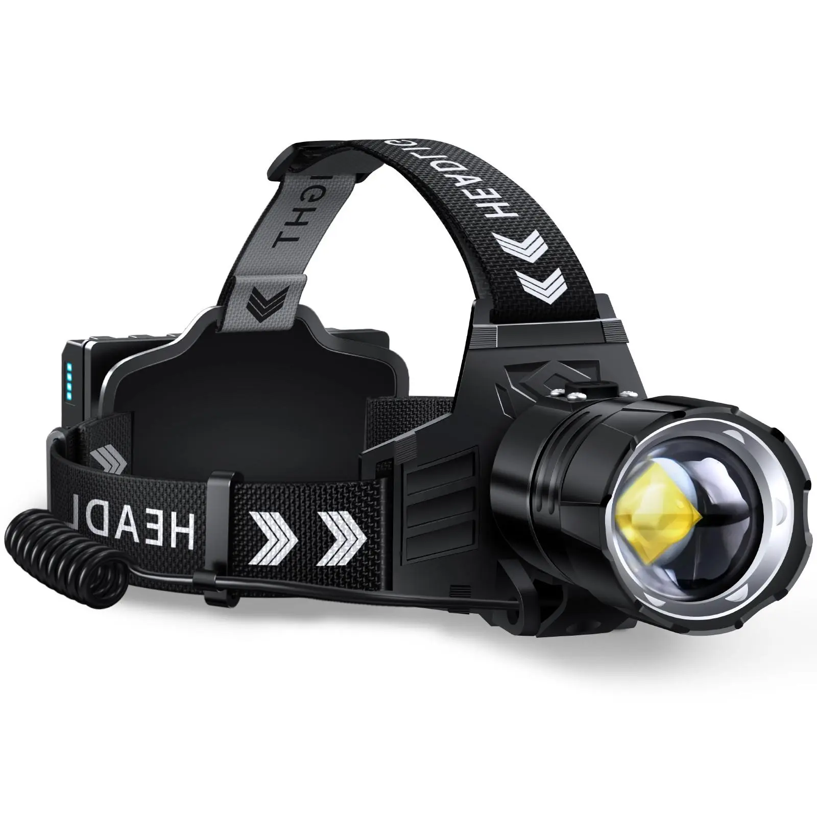 FINICO Rechargeable LED Headlamp - 99000LM Ultra Bright LED Lights, IPX7 Waterproof, Long-Lasting 95H Runtime, Zoom Focus for Camping Users, Outdoor Camping Hiking