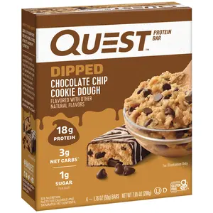 Quest Dipped Protein Bars, Low Sugar, High Protein, Chocolate Chip Cookie Dough, 4 Count