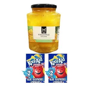 Viral Pineapple Spears with Blueberry lemonade Koolaid Mix- 1 Jar of Pineapple Spears & 2 Koolaid Packs