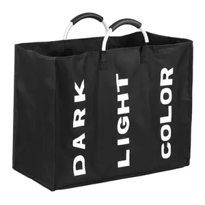 Collapsable 3-section Laundry Bag Foldable Laundry Hamper Durable Oxford Fabric Laundry Basket Clothes Sorter Portable Multifunction Storage Bag with Alloy Handle
