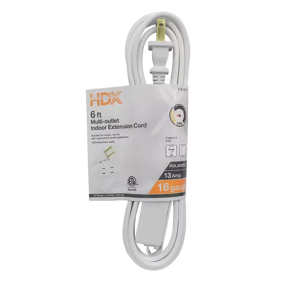 NEW 6 ft. Indoor Extension Cord – Light-Duty, Multi-Outlet & Perfect for Home Use! HDX