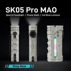 SK05 Pro Flat LED Flashlight with 8000mAh Power Bank, Sidelight Flashlight Combines Floodlight and Spotlight, 4360 High Lumens, Rechargeable, Magnetic Tail, IP68 Perfect for Camping, Outdoor，Links do not include A03 K-sheath