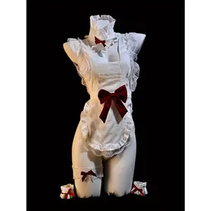 Romantic pajamas, underwear and sexy maid 5pcs set [headdress + apron + wrist strap * 2 + leg rings + T-shirt], a must-have cosplay uniform for couples' private dates. Pure and cute lace design, no need to take off your pajamas.