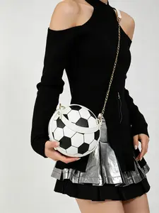 Women's Retro Football Bag, Casual Crossbody Bag, Detachable Chain Shoulder Strap, Zip Closure, Travel Friendly, Gift for Soccer Moms, Coaches, Players