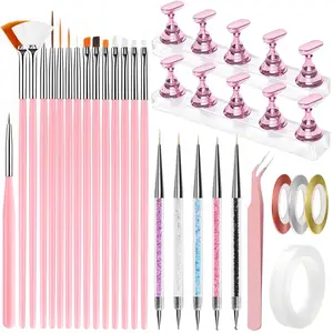 EASTER GIFT  35-Piece Nail Art Kit – Nail Stand, Brushes, Liner Pens, Dotting Tools, and Press-On Nail Holders for Beginners and Nail Technicians