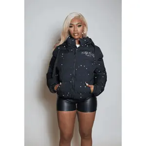 Onellia Black Rhinestone Puffer Jacket