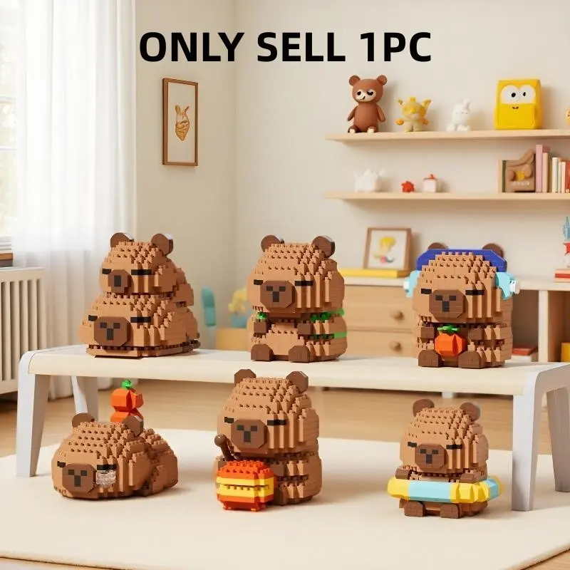 300+pcs Capybara Building Blocks Toy Set, DIY Creative Stress Relief Model Kit, Assembly Blocks Set, Perfect Gift for Birthday, Valentine's Day, Christmas, Building Block Bear, Building Sets