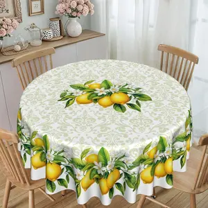 2D Flat Lemon Flower Leaf Print Round Tablecloth, Kitchen Restaurant Table Runner, Party Decor, Holiday Gift, Hotel Home Use
