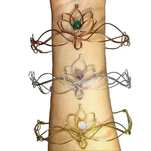 SoulCraftera Lotus Circlet Crown Fantasy Headpiece Handmade Gold Silver Copper Wire Gemstone Centerpiece for Fairycore Cosplay Ren Faire Events Lightweight Adjustable