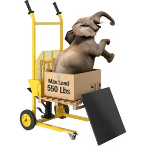 Hydraulic Material Lift,550lbs Lift Dolly,Upgraded Baffle Pallet Lift,37.4" Max Lift with Front Universal Wheels and 9" Polyurethane Wheels, 18.5" Fork Length, Hand Forklift, Steel Platform x 1