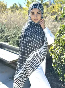 Women's Solid Black keffiyeh Printed Modal Hijab Soft Comfortable Lightweight Modest Headscarf for Everyday Wear All Seasons