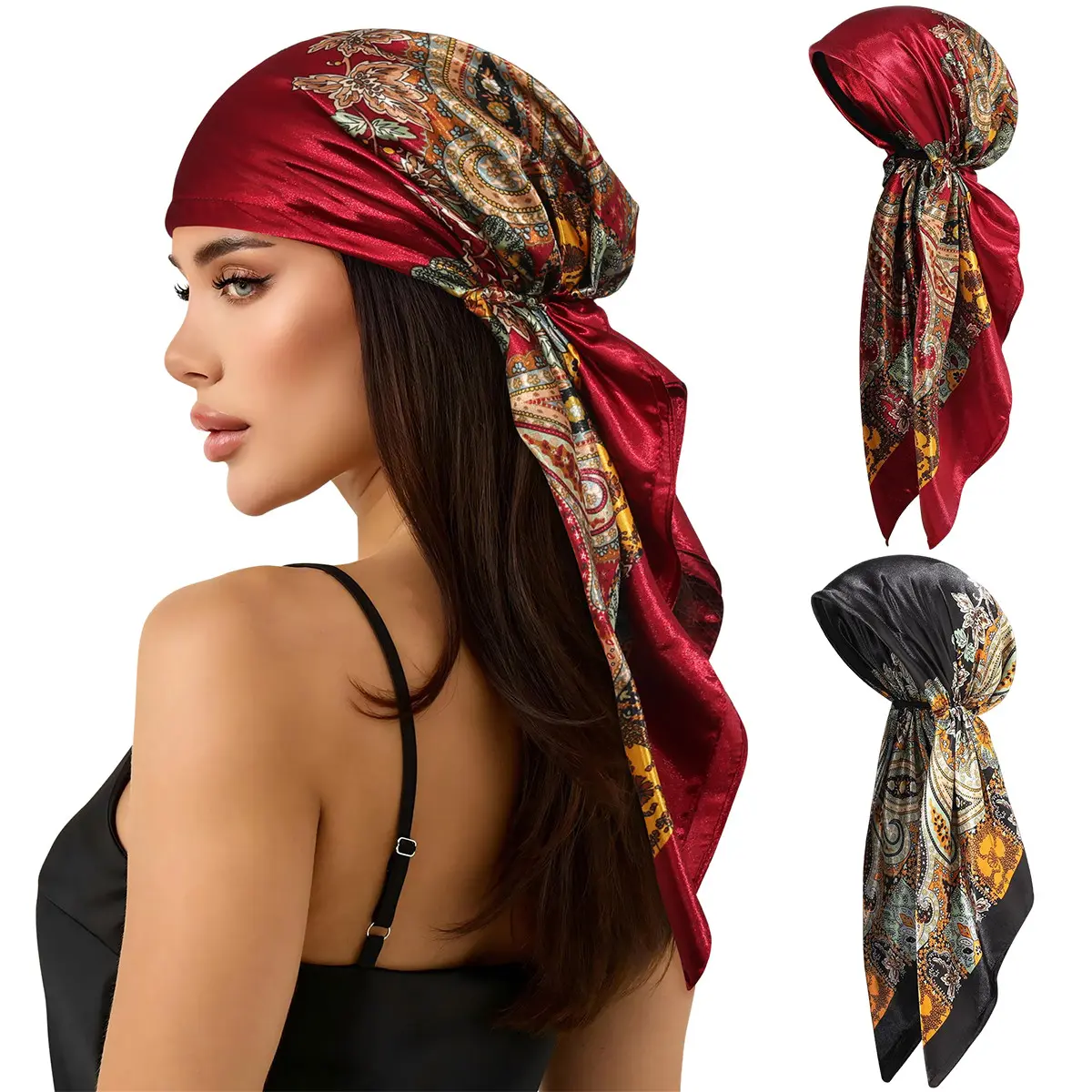 Women's 2-Pack Polyester Floral Headscarf Pretied Scarf Head Wraps - Casual Soft Chemo Cancer Hats, Long Hair Turbans for Daily Fashion Accessories, Scarf Head Wrap, Engagement, Turban Head Wrap