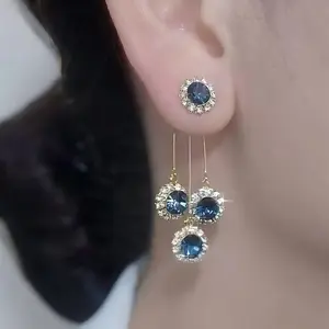 UniMoiss Blue Tassel Drop Earrings, Double-Wear French Style Stud Earrings, Elegant Drop Design Chic Statement Fashion Jewelry for Women