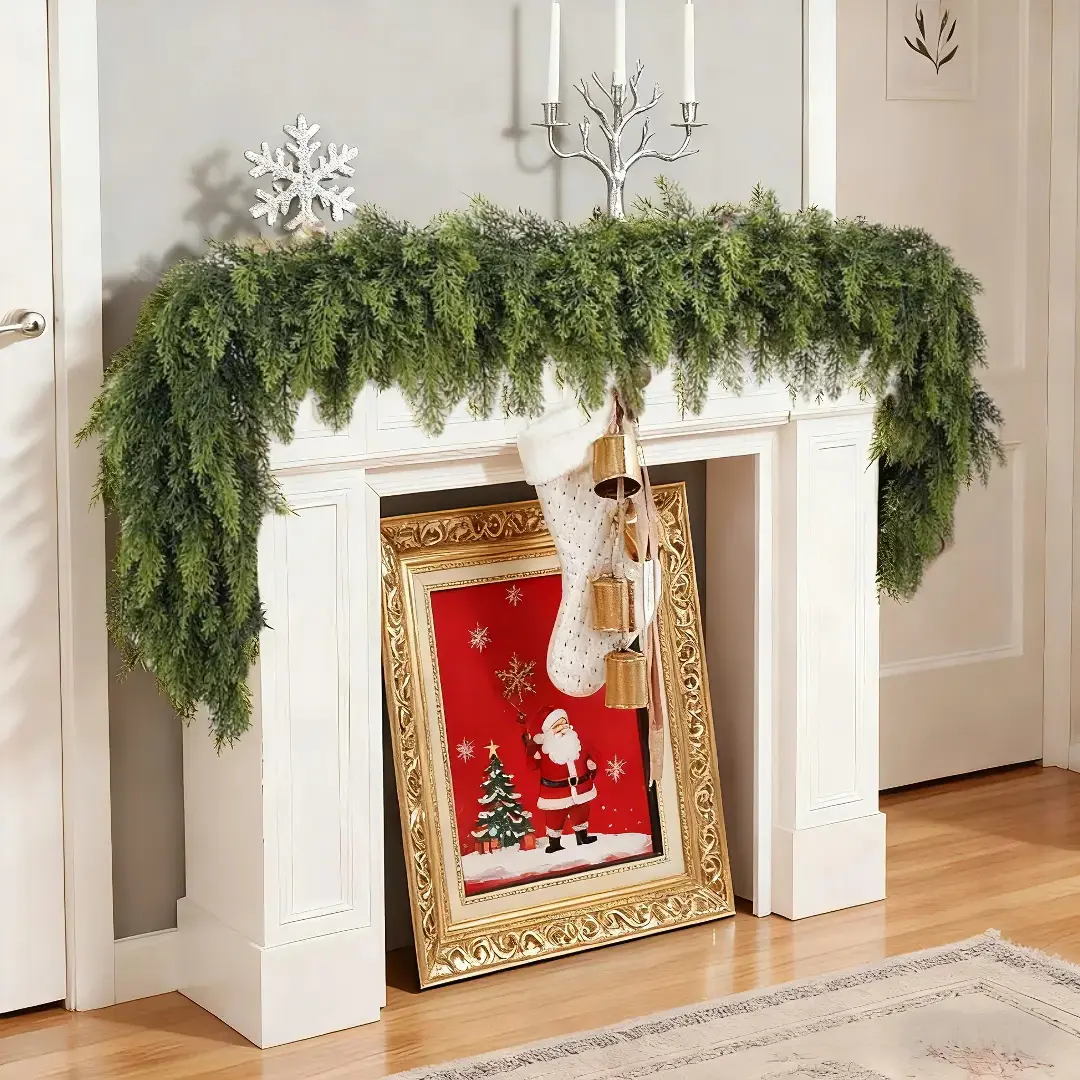 6 FT 2 Pcs Artificial Cedar Garlands, Real Touch Winter Cedar Garland, Green Artificial Greenery Pine Garland for Table, Mantle, Wall, Indoor, Outdoor Christmas Decorations (2, 6 FT) summerwins