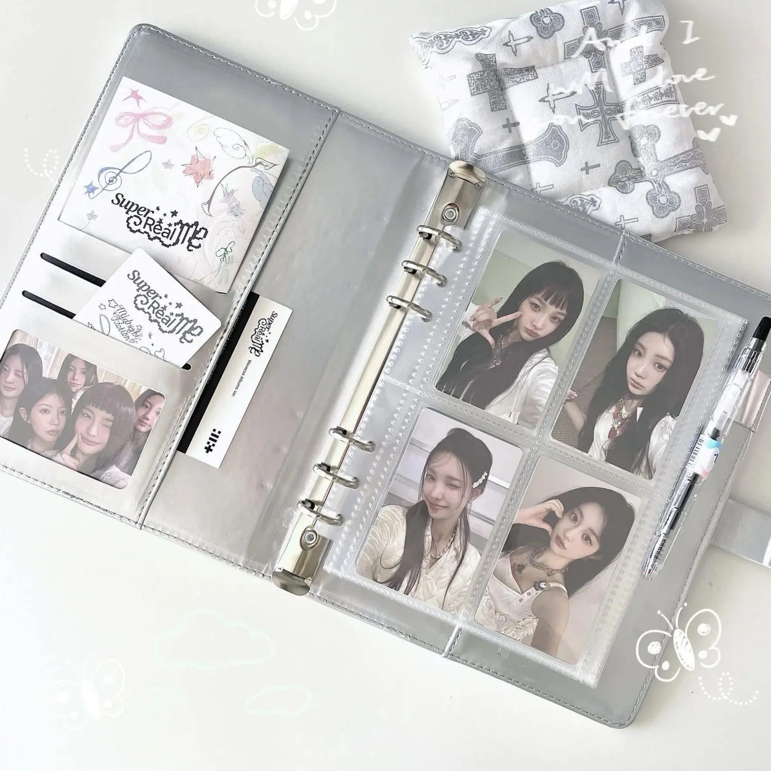 MINKYS PU Leather Silver A5 Kpop Themed Photo Book - Binder with Sleeves, Photo Organizer, Idol Photocard Storage Album, Room Decor Stationery