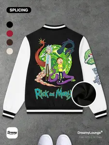 Rick and Morty Universe Gate Monster Print Baseball Jacket, Casual Loose-Fit, Warm and Breathable, Ideal for Outdoor or Home Wear
