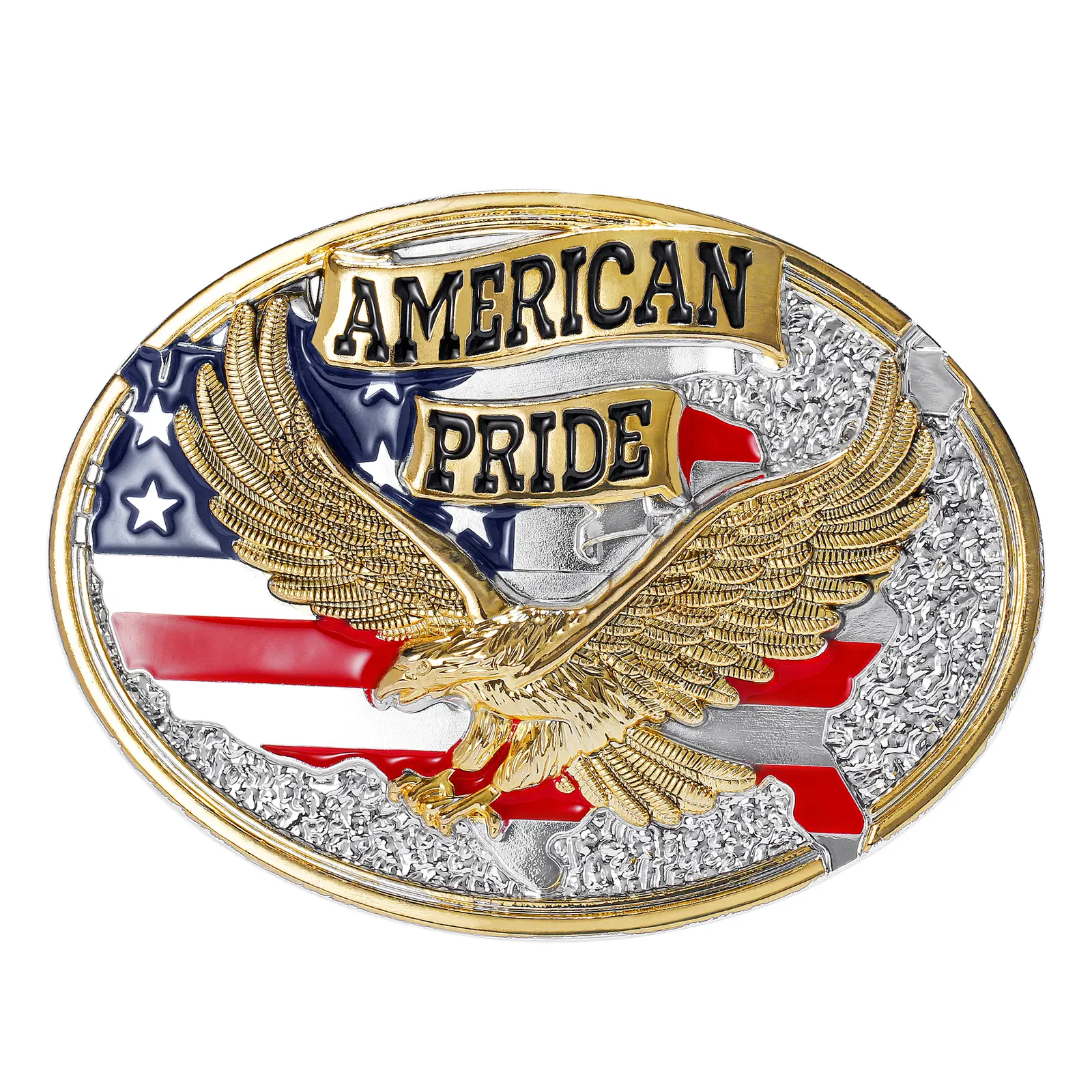 Western Cowboy Belt Buckle, Fashionable Elliptical Metal Design in Silver Color with American Flag & Eagle for Men and Women's Waist Belts, Cowboy Waist Belt, Fashionable Metal Buckle
