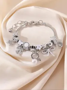 Cute Cartoon Charm Rhinestone Decorated Bracelet, Fashionable Jewelry for Women & Girls, Trendy All-match & Exquisite Jewelry for Birthday Gift