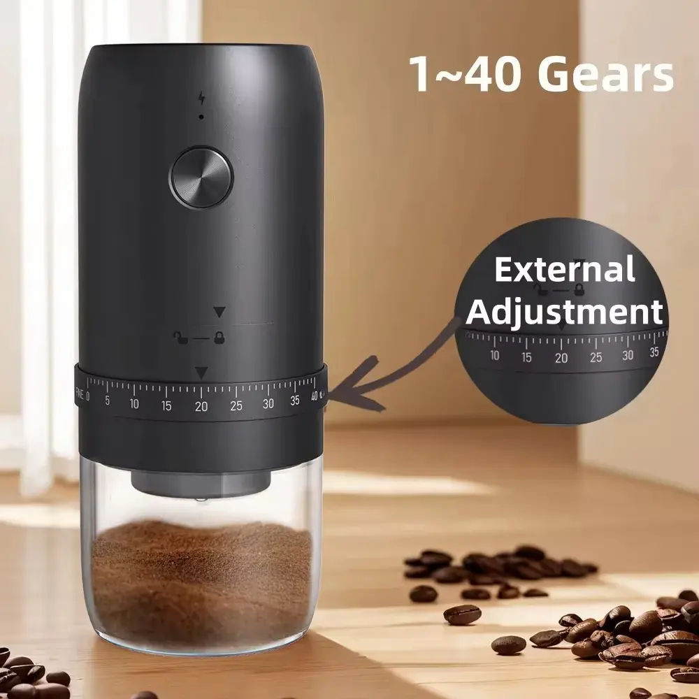 Portable Rechargeable Electric Coffee Grinder - 40-Gear External Adjustment Coffee Equipment for Household, Vacation, Travel Use, 30 Cups Per Full Charge