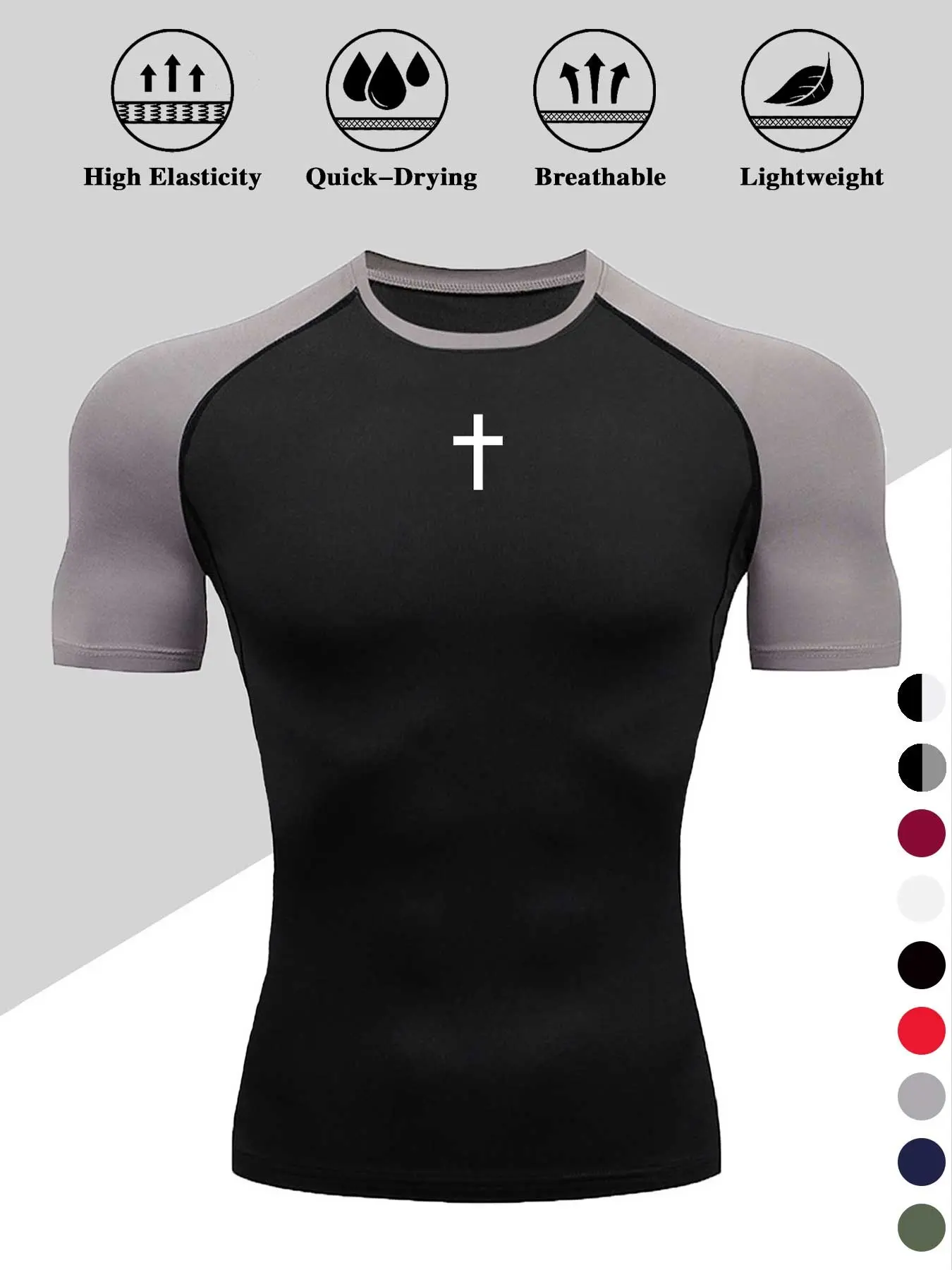Men's Dragon Print Compression T-Shirt, Workout Rash Guard, Quick-Dry Breathable Stretch Fabric, Tight-Fitting Short Sleeve Top for Fitness and Outdoor Activities, Activewear, Clothing