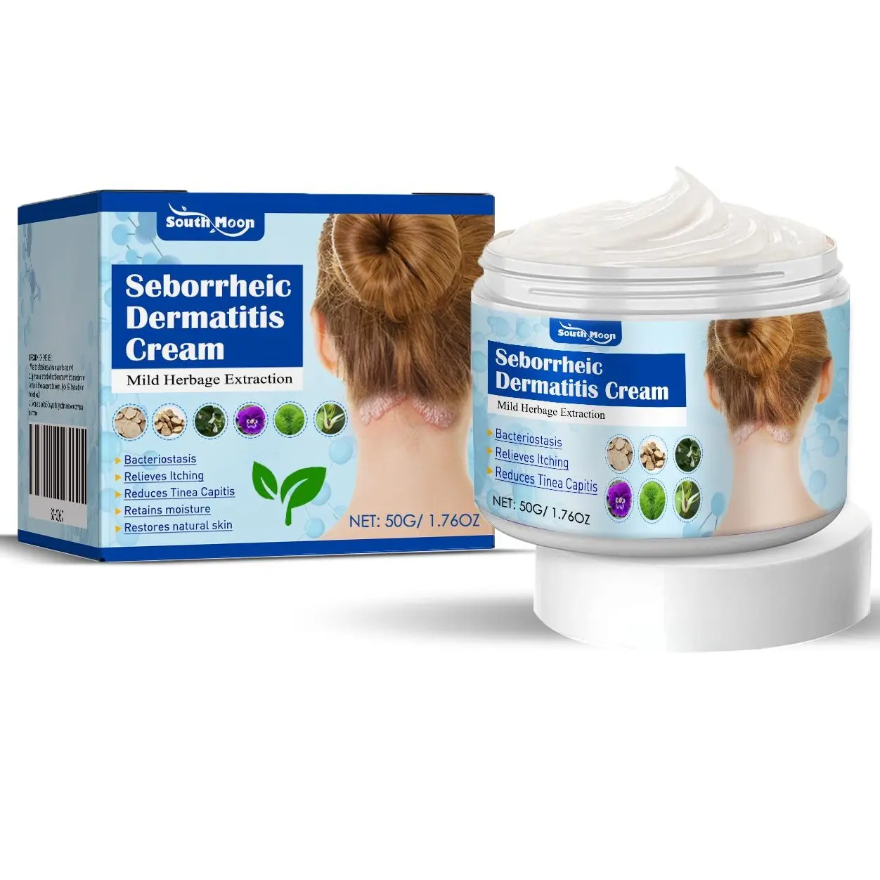 Seborrheic Dermatitis & Folliculitis Itch Relief Treatment Cream, 50g Gentle Herbal Formula with Golden Sage, Dandelion, Locust Seed Pod, Yellow Pine - Moisturizing, Nourishing for Sensitive Scalp & Face, Twice Daily Use, Adults, Natural