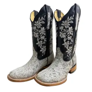 Women Cowhide Square Toe Boots