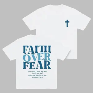 Faith Over Fear Graphic Tees - Vintage Trendy Urban Streetwear for Fashion Lovers - Stylish Casual Gym/Everyday Wear with Minimalist Bold Slogan & Soft Comfort For Women For Men 180G, lightweight and breathable, soft and comfortable