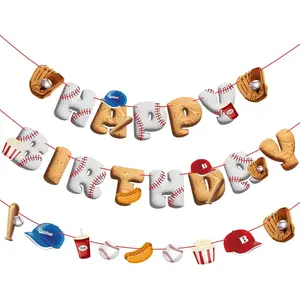 Pre-Strung Baseball Birthday Decorations, Baseball Happy Birthday Banners, Pre-Assembled  Banners Decorations