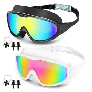 2 Pcs Swimming Glasses, Pool Goggles, Panoramic Large Frame Design, Suitable for Adults/teens, Unisex, Includes Swim Goggles, Nose Clips, Ear Plugs, Swimming goggles provide clear visibility and are waterproof and fog proof, Swim Goggles Set