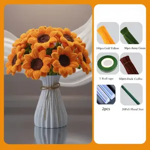 223pcs Iron Pipe Cleaner Set, Sunflower Root Bouquet Kit, Artificial Sunflower, Home Decoration, Decorative Artificial Flower, Includes 200 Roots, 20 Stems, 1 Roll Tape, DIY Craft Set, Mother's Day Gift