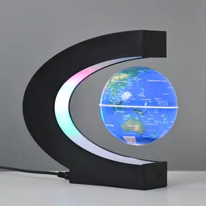 Floating Maglev Globe Glowing Tech Desk Ornament for Gift with LED Lighting and World Map Design