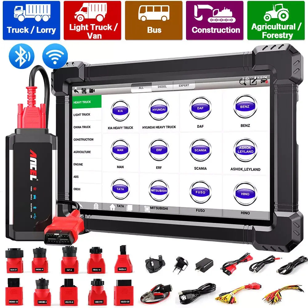 ANCEL X7 HD Heavy Duty Truck Scanner, 40+ Reset Bidirectional Diesel Scan Tool for Cummins, Detroit, Caterpillar, Volvo, Paccar, Semi Trucks Full System Diagnostic Tool with DPF, ECU Coding, 2 In 1 Diagnostic Scan Tool for Truck & Car,
