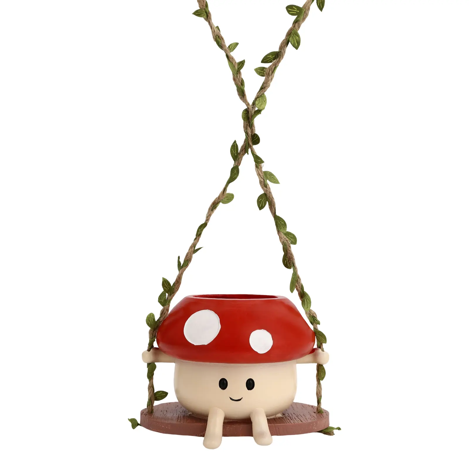 Fun Mushroom Swing Face Planter Pot – Cute Hanging Mushroom Resin Planter with Swing Seat, Perfect for String of Pearls, Succulents, Small Indoor Plants, Desktop, Shelf, Home & Office Decor, Whimsical Garden Gift, Cute Plant Pots, Plant Hanger