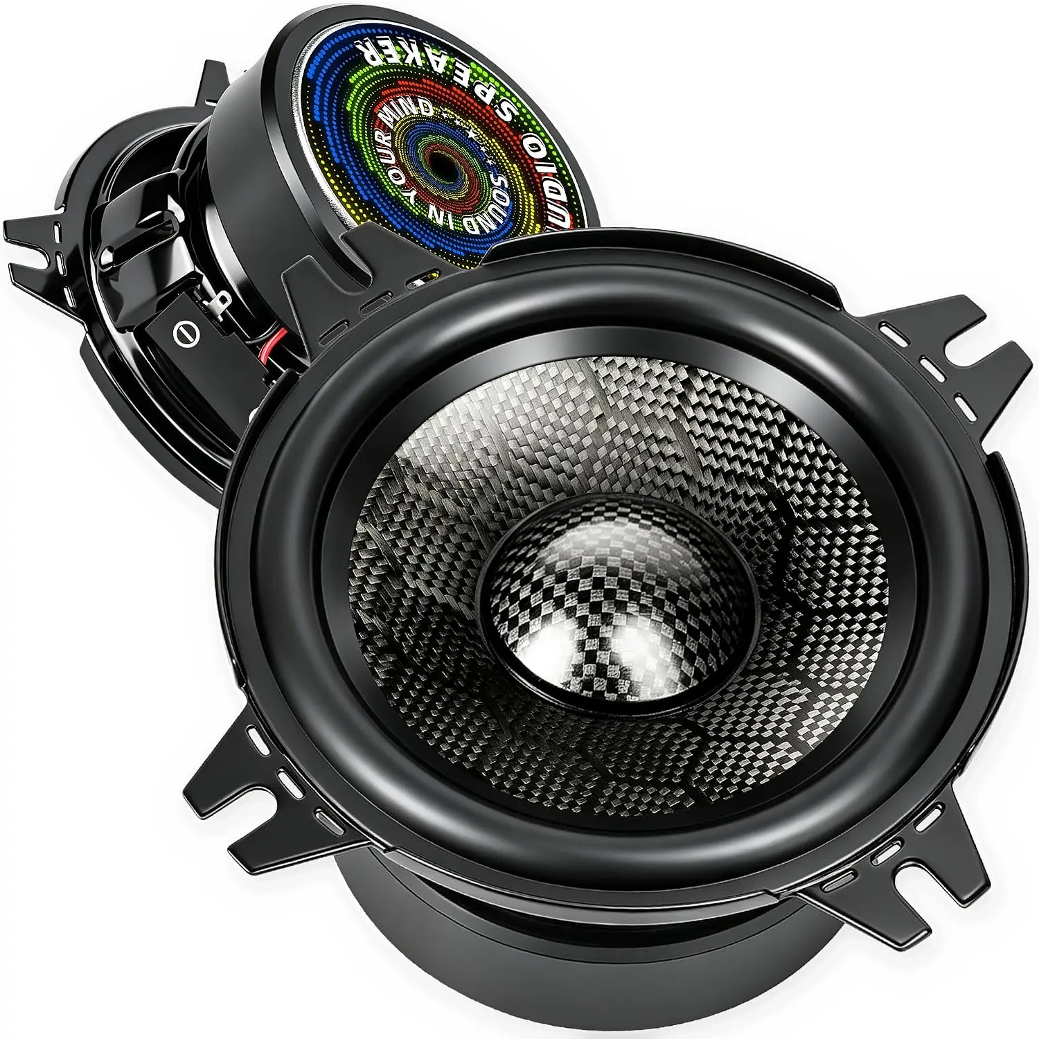TANVSO CarbonForce 4 Inch Speakers, 500W Peak 4 Ohm 4 Inch Car Speakers, 4in MidBass Woofer with Honeycomb-Weave Carbon Fiber Cone, Carbon Fiber Dust Cap for Strong Mid-Bass, 2 Pack