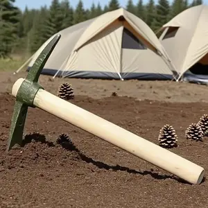 1 metal pickaxe with wooden handle, used for digging stones, weeding, and planting vegetables in courtyard gardening.The handle is detachable for easy storage and transportation survival  hiking  stick