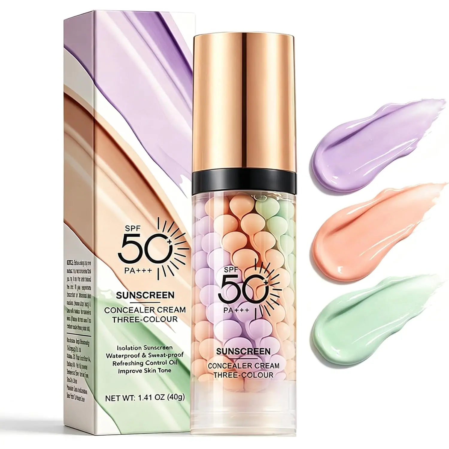 3-in-1 Tinted Face Primer Cosmetic - SPF 50 Tinted Sunscreen, Sunscreen for Face, Color Correcting, Oil Control, Pore Minimizing, Moisturize, Smooth, Even Skin Tone, Flawless Makeup Base with Natural Radiant Finish, Hydrate, Sun Protection, Glowing Makeup