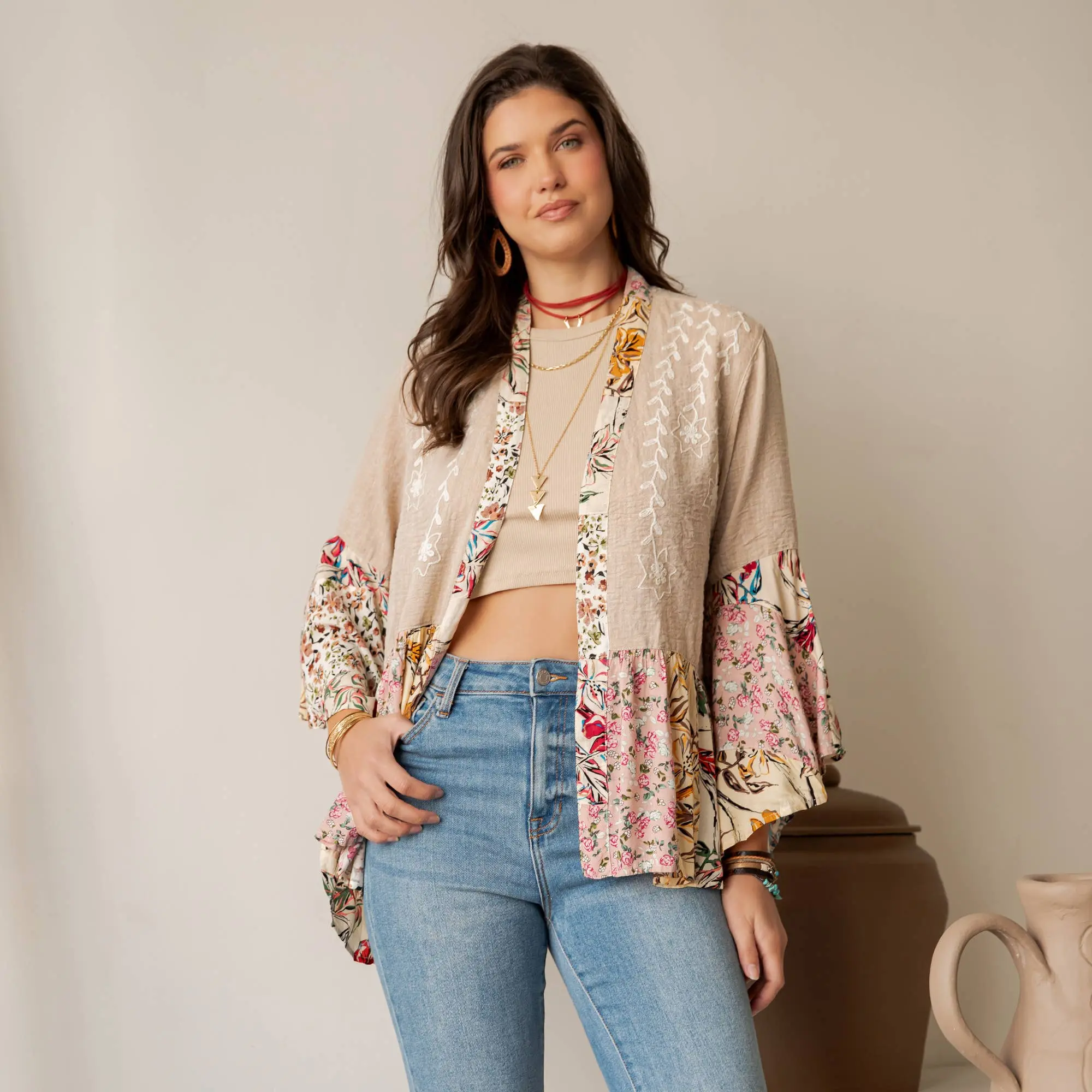 Boho Floral Embroidered Cardigan