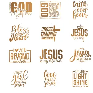 Jesus God Themed Iron-on Heat Transfer Sticker, 12pcs/set Letter Design Heat Press Decal, Faith Heat Transfer for DIY Clothing T-shirt Mask Jeans Backpack