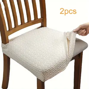 2pcs, Chair Cushion, Long Plaid Jacquard Chair Cushion Cover, Anti-slip Stool Cushion, Solid Color Anti-fouling Chair Mat, Four Seasons Universal Home Dining Chair Pad, Home Supplies