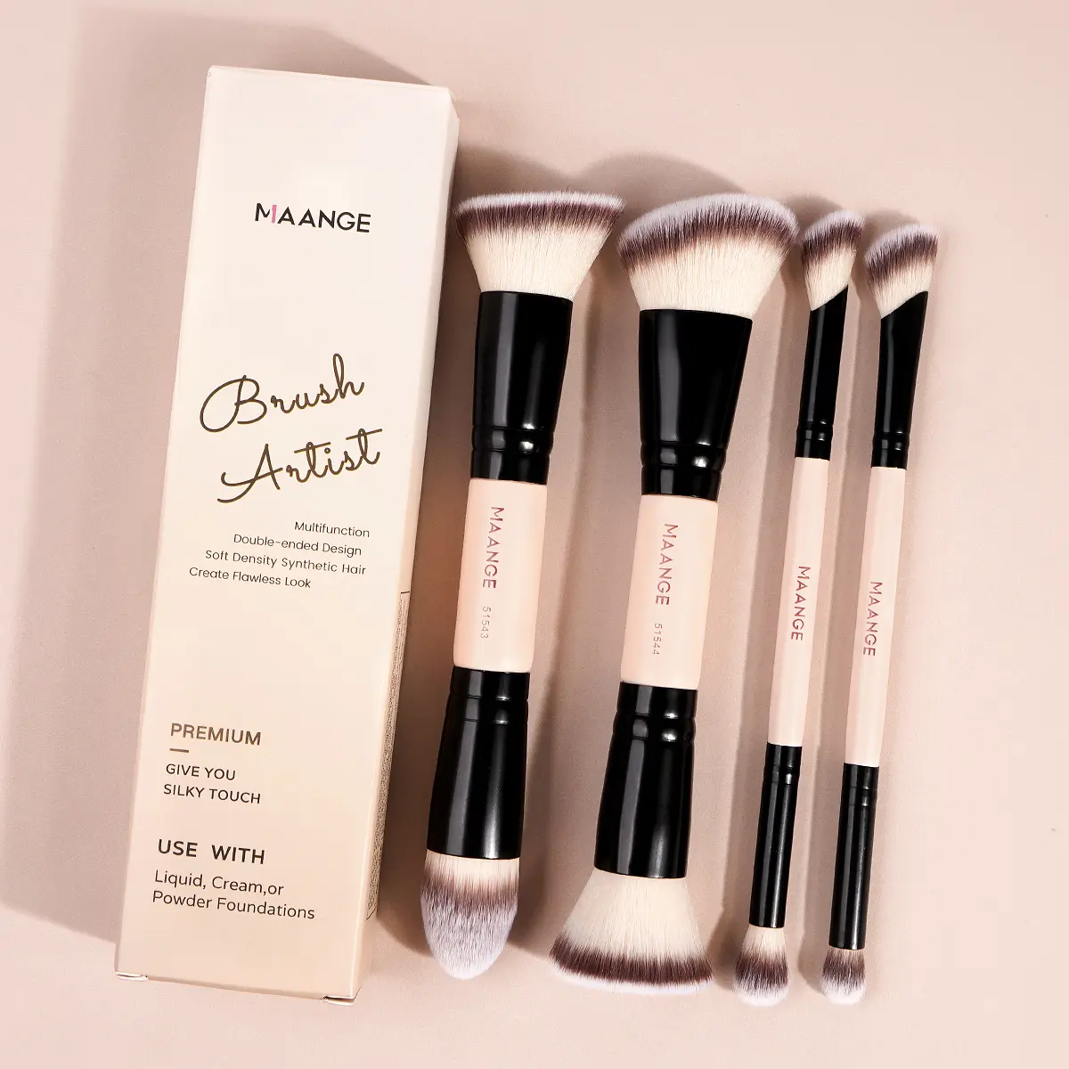 MAANGE 4pcs Dual-Ended Bronzer Brush Set, Foundation, Contour, Blush, Powder Brushes, Cosmetic Brushes, Face Makeup Brushes, Makeup Brushes Kits, Makeup Accessories Gifts for Friends