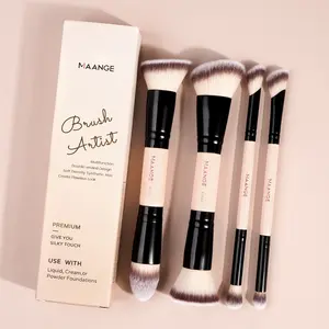 MAANGE 4pcs Dual-Ended Bronzer Brush Set, Double Sided Brushes, Foundation Brush Contour Brush Blush Brush Powder Brush Eyeshadow Brush, Cosmetic Brushes, Makeup Brushes Kits, Makeup Accessories Gifts for Friends