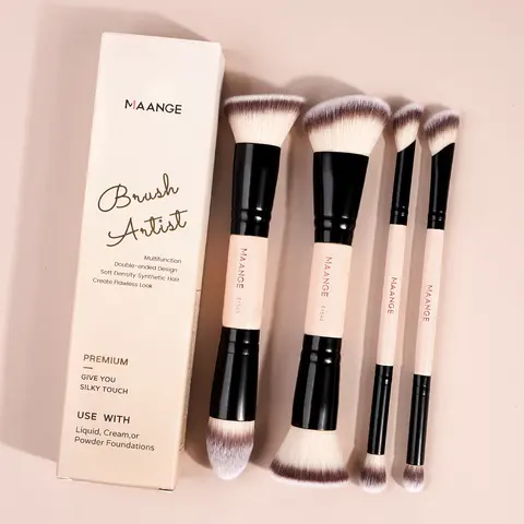MAANGE 4pcs Dual-Ended Bronzer Brush Set, Foundation, Contour, Blush, Powder Brushes, Cosmetic Brushes, Face Makeup Brushes, Makeup Brushes Kits, Makeup Accessories Gifts for Friends
