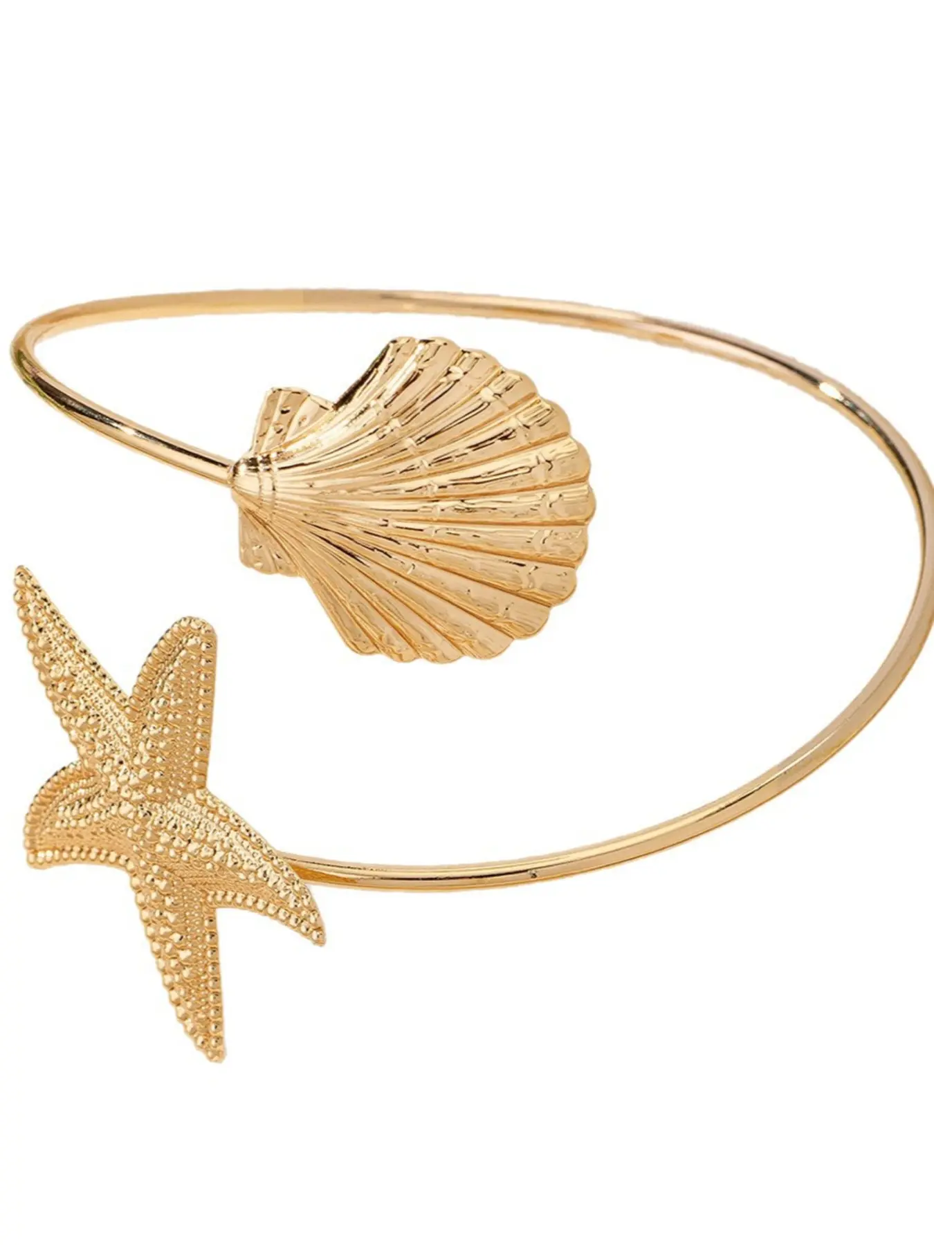 Trendy Adjustable Ocean-Themed Starfish Shell Bangle Bracelet, Perfect Holiday Gift for Christmas, Valentine's Day, and Summer Fashion