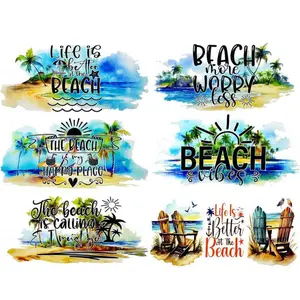 UV DTF Cup Wrap - 6 Sheets Beach UV DTF Cup Wraps for 16 oz Beach Crab Uvdtf Cup Wraps Waterproof  UV DTF Wrap Decal Stickers for Glass Cups  Crafts Crafting Kit