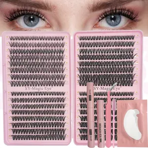 False Eyelash Extension Kit, 640 Clusters Natural Look, 30D+40D+50D+60D,Mixed Lengths 8-16mm, DIY Single Cluster Lashes, D Curl, Includes Lash-Glue Bond And Seal, Remover, Eye Pads & Eyelash  Brushes, a pair of Tweezers, Natural Look Grafted Lashes