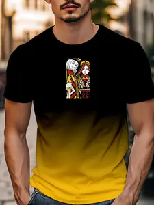King & Queen Gradient Short Sleeve T-Shirt, American Vintage Style, Skin-Friendly Breathable, Casino Party Wear, Retro Streetwear, Holiday Gift