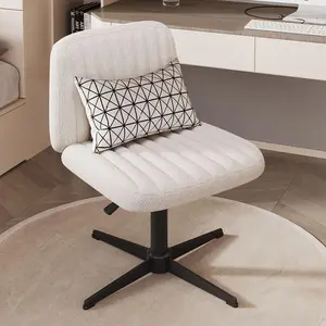 Cross Legged Office Chair,Criss Cross Chair Armless Wide Seat Ergonomic Home Office Desk Chair No Wheels Swivel Computer Chair (Shell Shape, Milky White)